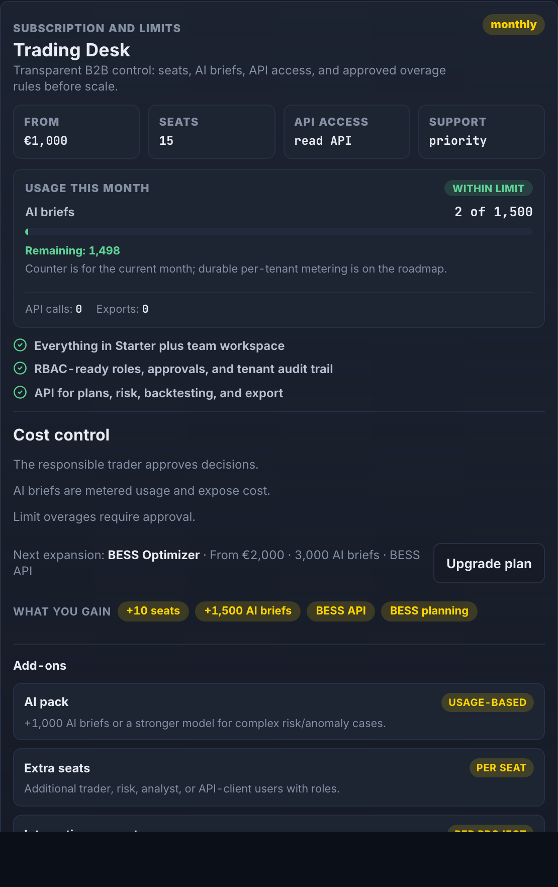 Subscription and limits