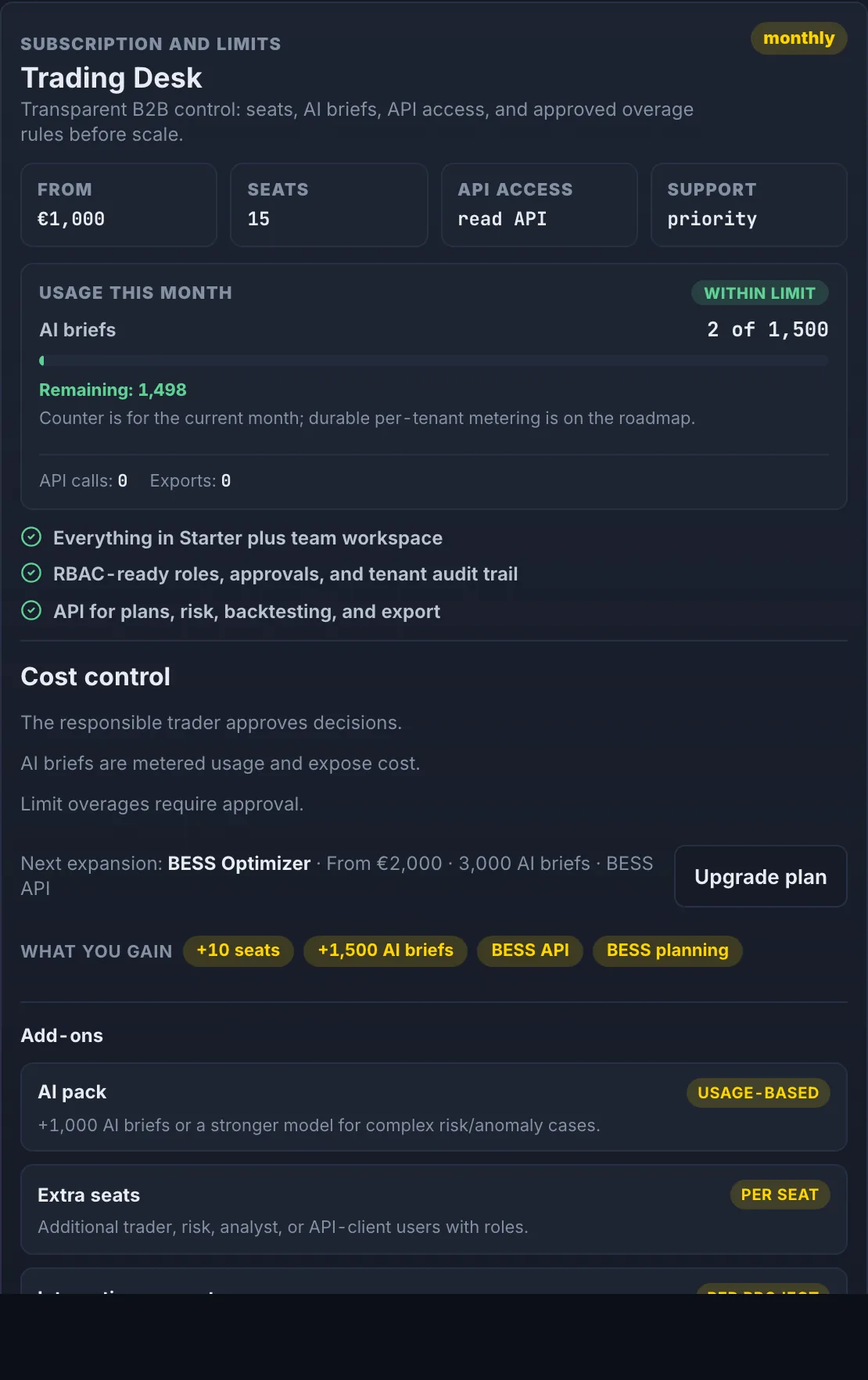 Subscription and limits