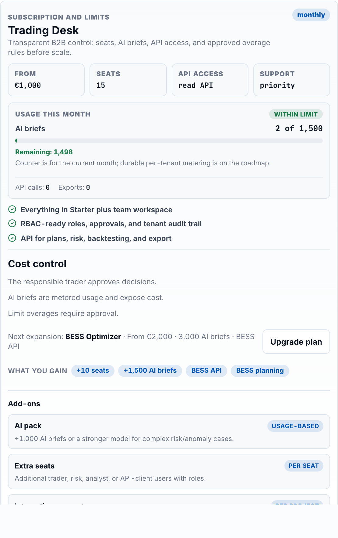 Subscription and limits